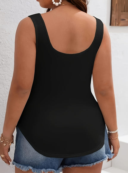 jkthpu-45 Plus Size Women's Elegant Black Cross-Front Tank Top