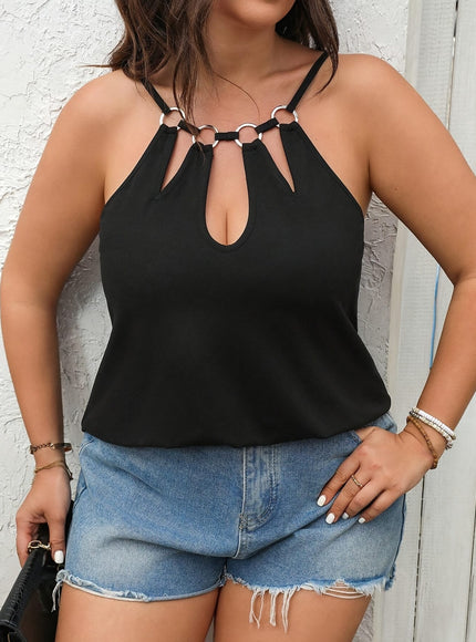 jkthpu-45 Plus Size - Women'S Elegant Black Halter Top