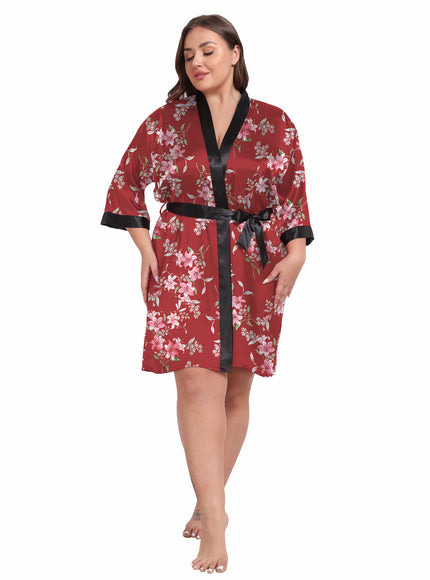 KissICON Plus Size Women's Elegant Black & Red Floral