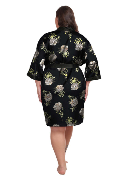 KissICON Plus Size Women's Elegant Black & Red Floral