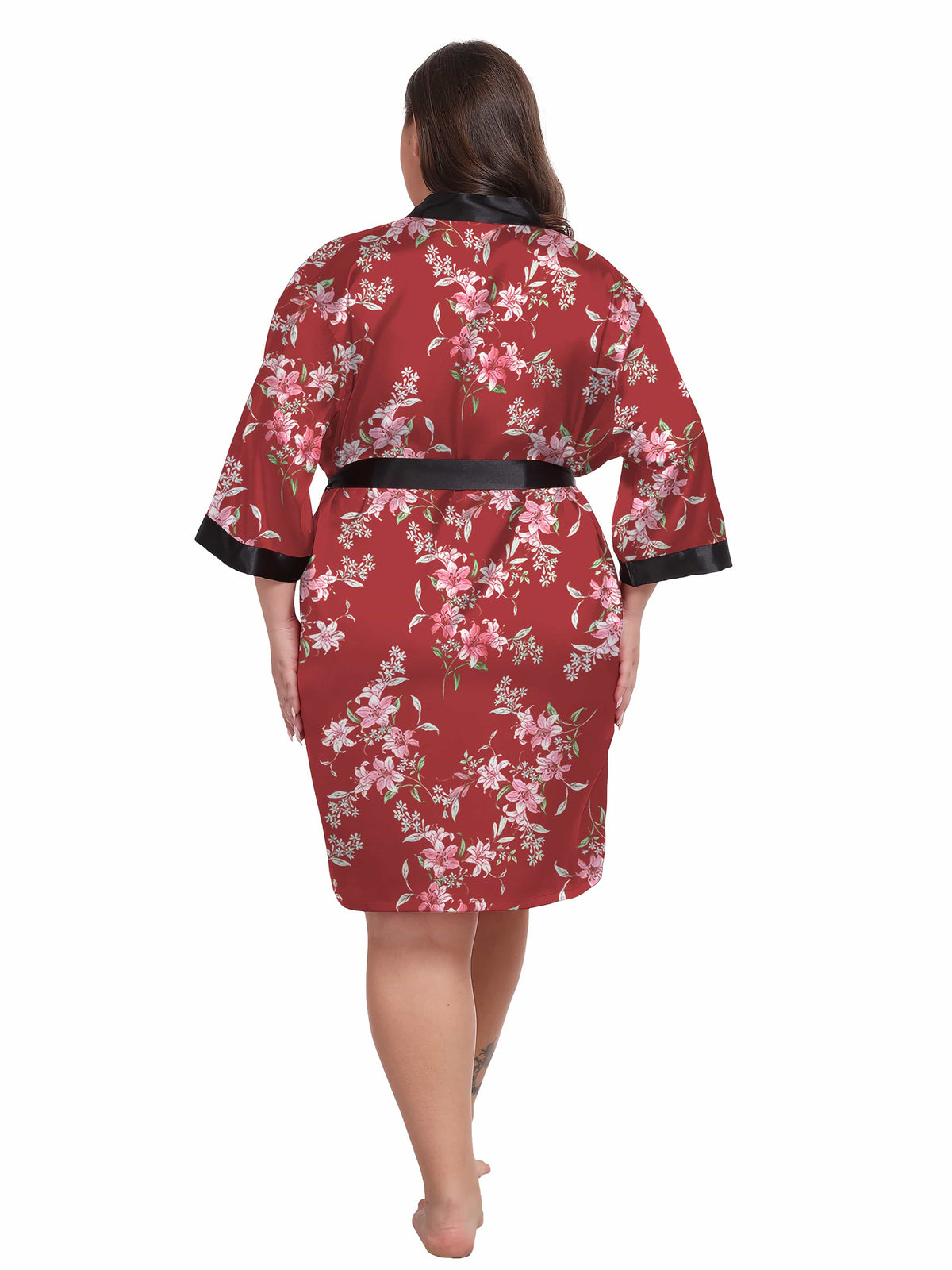 KissICON Plus Size Women's Elegant Black & Red Floral