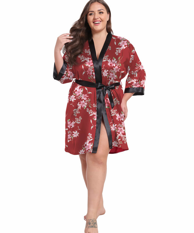 KissICON Plus Size Women's Elegant Black & Red Floral