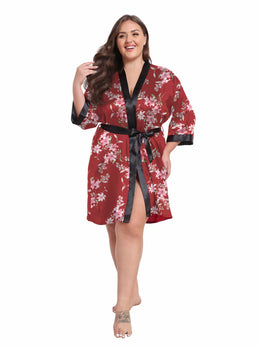 KissICON Plus Size Women's Elegant Black & Red Floral