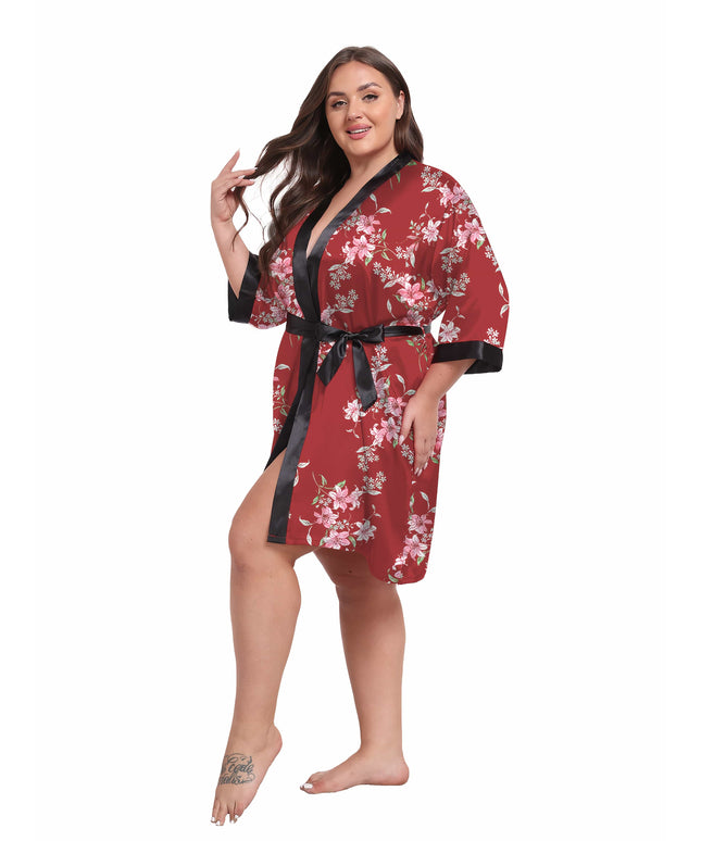 KissICON Plus Size Women's Elegant Black & Red Floral
