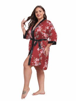 KissICON Plus Size Women's Elegant Black & Red Floral