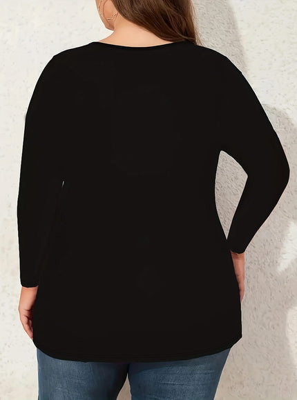 jkthpu-45 Plus Size, Women's Elegant Black Tops - Long