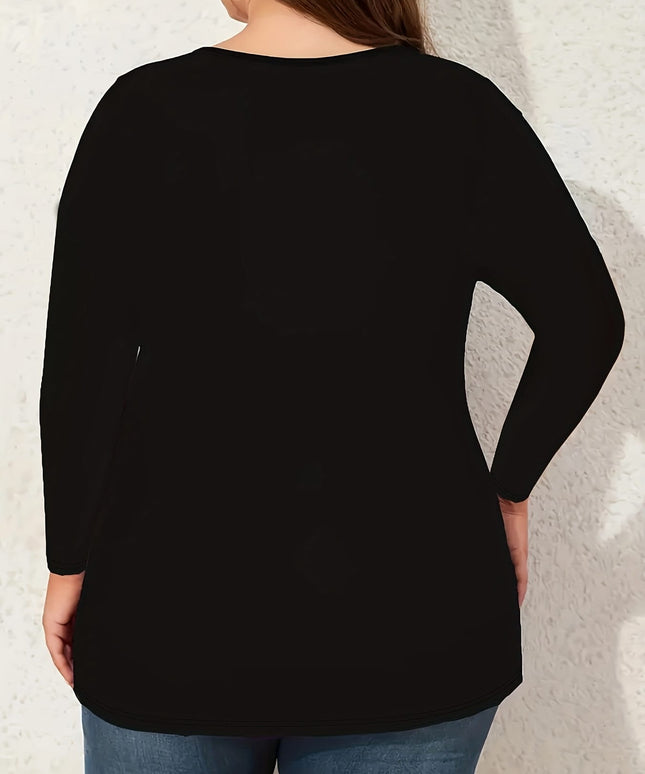 jkthpu-45 Plus Size, Women's Elegant Black Tops - Long