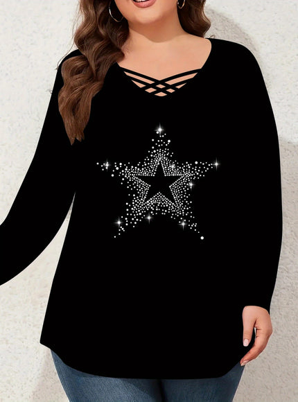 jkthpu-45 Plus Size, Women's Elegant Black Tops - Long