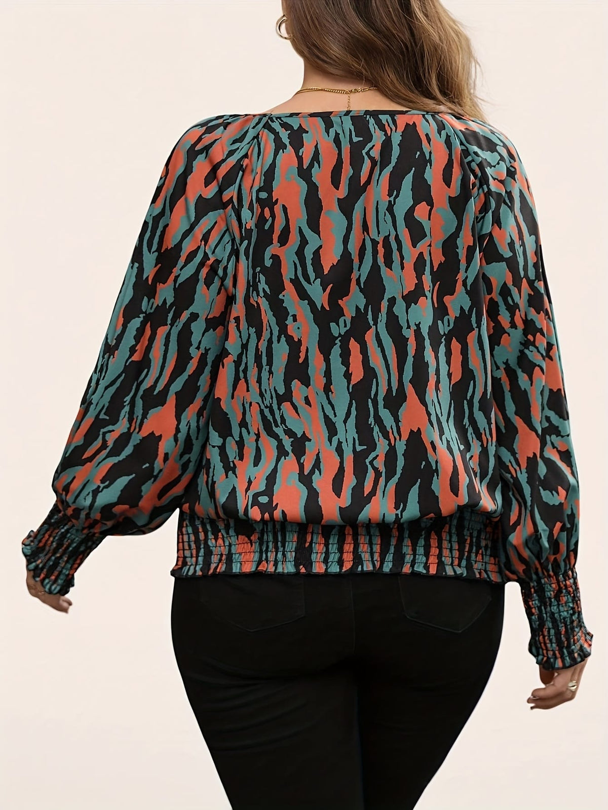 KissICON Plus Size, Women's Elegant Blouse - Non-See-Through Long Sleeve Shirt with Push-Up fit, Round Neck Tops for Office, Party, Everyday - Machine Washable Women's Blouse in Teal Green/Orange/Black/White/Beige/Gray/Blue/Red/Pink/