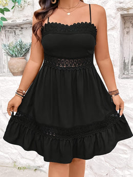 jkthpu-45 Plus Size, Women's Elegant Boat Neck Maxi Dress with Puff Sleeve & A-Line Hem - Sleeveless/Spaghetti Strap Ruffled Lace Hem Formal & Semi-Formal Party Wedding Guest Dress - All-Season Black Evening Gown - Hand Washable Lightweight Flowy Dress with Ruffled