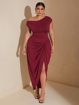 jkthpu-45 Plus Size Women's Elegant Bodycon Maxi Dress – Formal Party & Evening Gown | KissICON