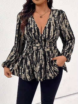 KissICON Plus Size, Women's Elegant Deep V-Neck Blouse - Non-See-Through Office & Party Top, Machine Washable Black Formal Shirt for Women, Chic Workplace or Evening Outfits, Evening Wear, Sophisticated Fashion, Nontransparent Fabric