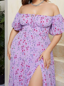 jkthpu-45 Plus Size, Women's Elegant Floral maxi dress - One-Shoulder/Spaghetti Strap, Non-Stretchy fabric flowy party & Formal Events - Purple Floral print on Lavender Background - All-Season Evening Gown for Women, Cute Dresses, Vacation Outfit, Stylish Construct