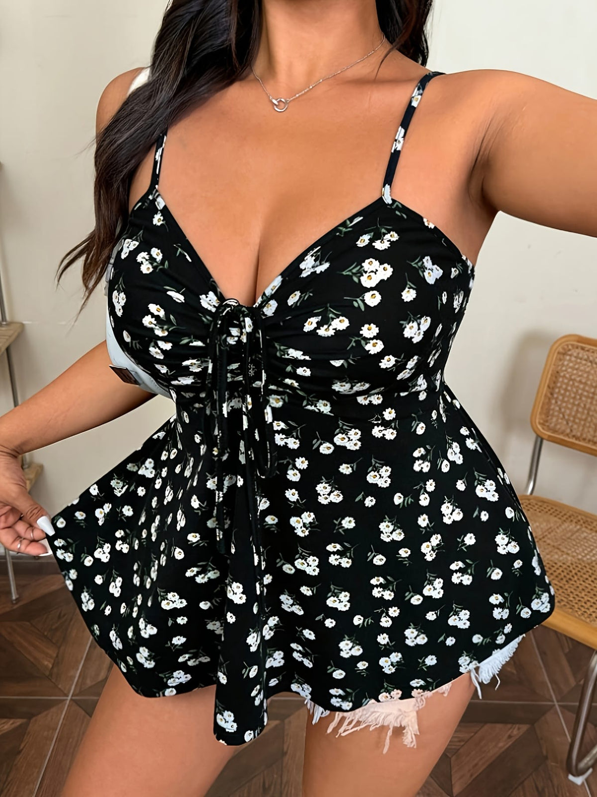 jkthpu-45 Plus Size - Women'S Elegant Floral Print Cami