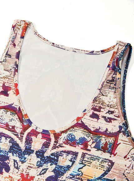jkthpu-45 Plus Size Women's Elegant Geometric Print Tank Top