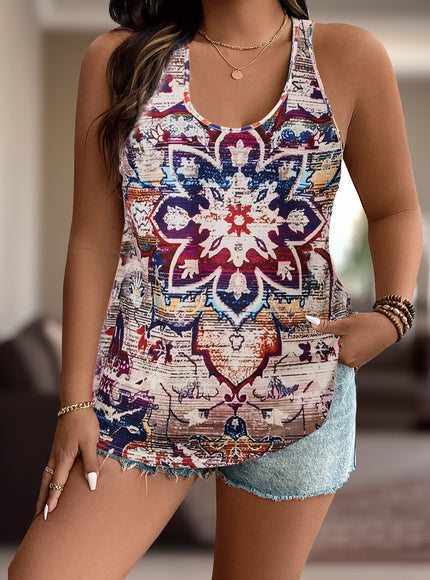 jkthpu-45 Plus Size Women's Elegant Geometric Print Tank Top