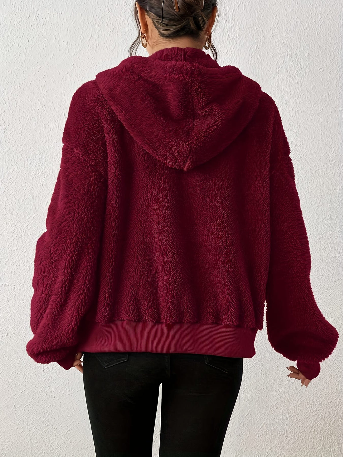 jkthpu-45 Plus Size, Women's Elegant Hooded Sweater - Long