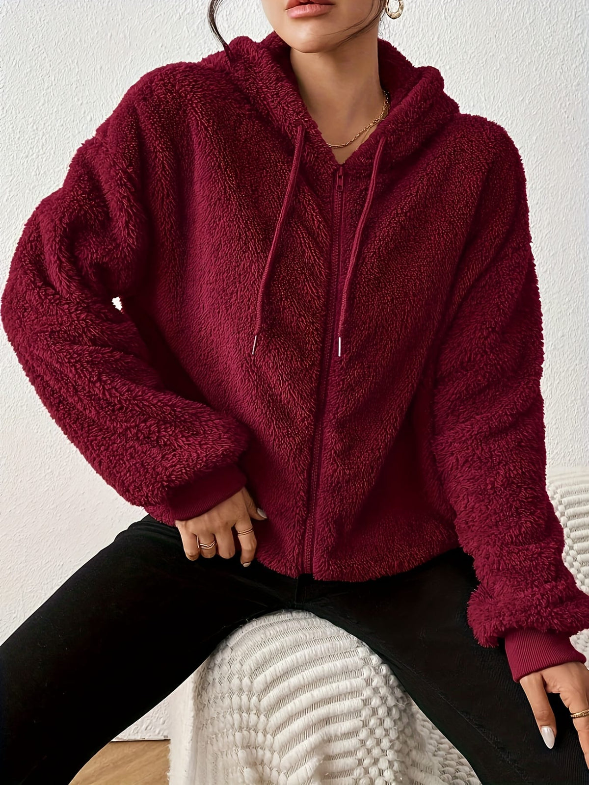 jkthpu-45 Plus Size, Women's Elegant Hooded Sweater - Long