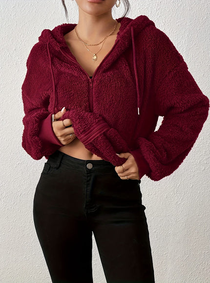 jkthpu-45 Plus Size, Women's Elegant Hooded Sweater - Long
