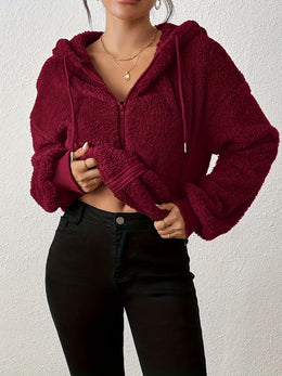 jkthpu-45 Plus Size, Women's Elegant Hooded Sweater - Long