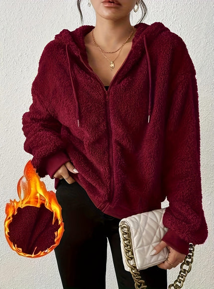 jkthpu-45 Plus Size, Women's Elegant Hooded Sweater - Long