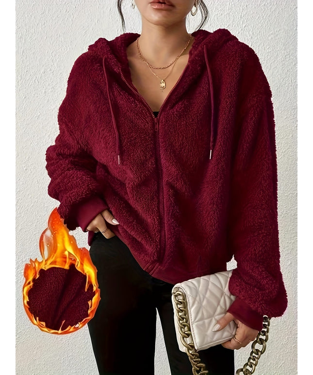 jkthpu-45 Plus Size, Women's Elegant Hooded Sweater - Long