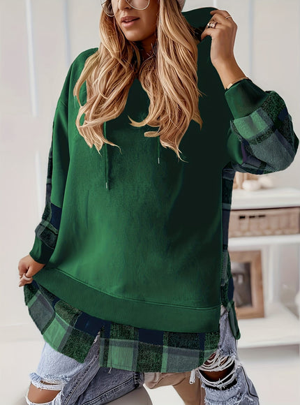 jkthpu-45 Plus Size, Women's Elegant Hooded Sweatshirt - Non-Stretchy