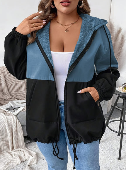 jkthpu-45 Plus Size - Women'S Elegant Hooded Zipper Jacket