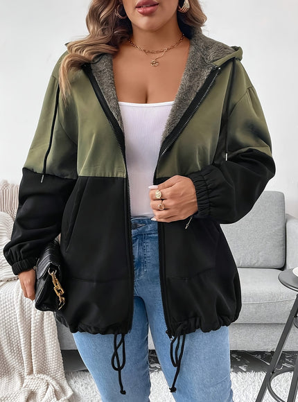jkthpu-45 Plus Size - Women'S Elegant Hooded Zipper Jacket