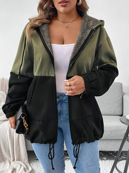 jkthpu-45 Plus Size - Women'S Elegant Hooded Zipper Jacket