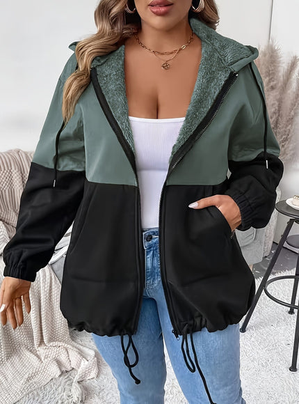 jkthpu-45 Plus Size - Women'S Elegant Hooded Zipper Jacket
