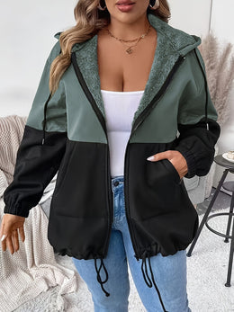 jkthpu-45 Plus Size - Women'S Elegant Hooded Zipper Jacket