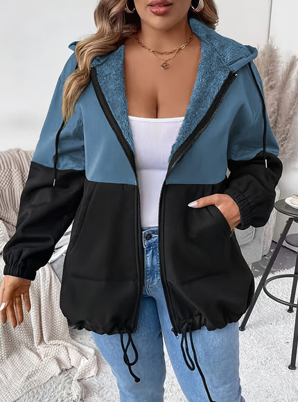 jkthpu-45 Plus Size - Women'S Elegant Hooded Zipper Jacket
