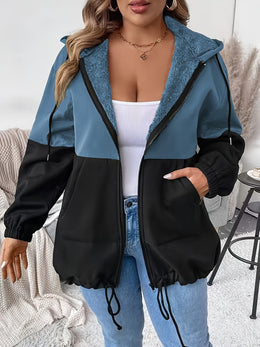 jkthpu-45 Plus Size - Women'S Elegant Hooded Zipper Jacket
