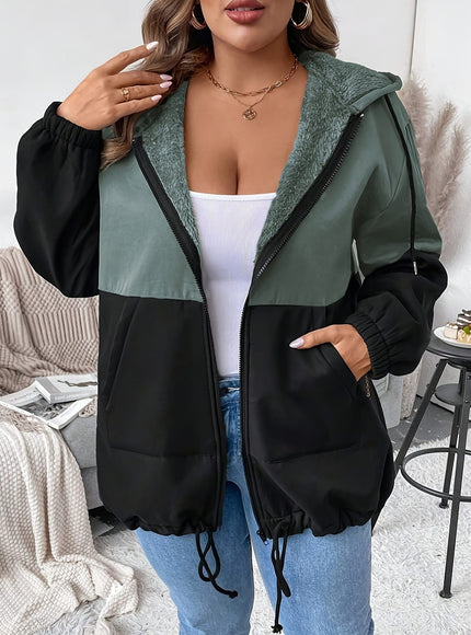 jkthpu-45 Plus Size - Women'S Elegant Hooded Zipper Jacket