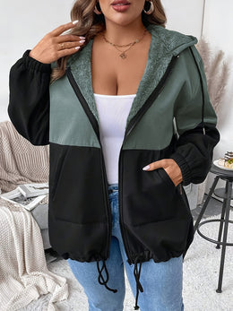jkthpu-45 Plus Size - Women'S Elegant Hooded Zipper Jacket