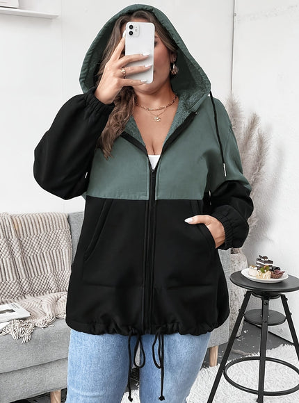 jkthpu-45 Plus Size - Women'S Elegant Hooded Zipper Jacket