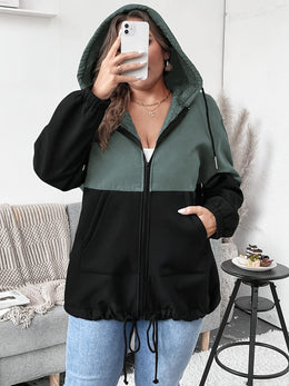 jkthpu-45 Plus Size - Women'S Elegant Hooded Zipper Jacket