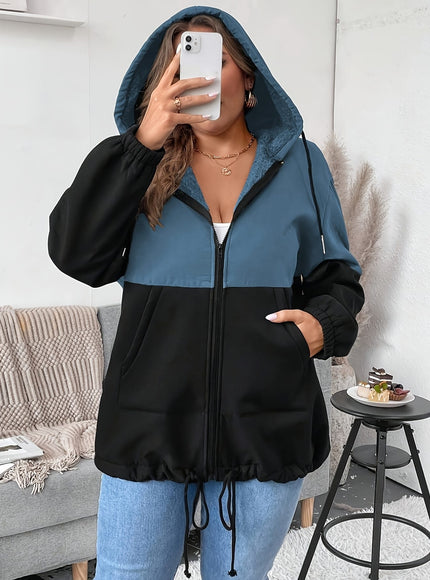 jkthpu-45 Plus Size - Women'S Elegant Hooded Zipper Jacket