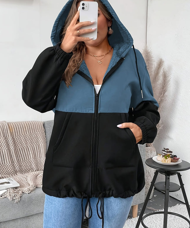 jkthpu-45 Plus Size - Women'S Elegant Hooded Zipper Jacket