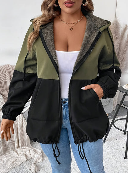jkthpu-45 Plus Size - Women'S Elegant Hooded Zipper Jacket