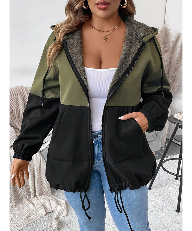 jkthpu-45 Plus Size - Women'S Elegant Hooded Zipper Jacket
