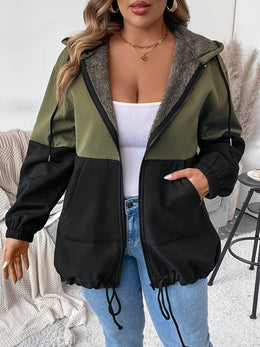 jkthpu-45 Plus Size - Women'S Elegant Hooded Zipper Jacket