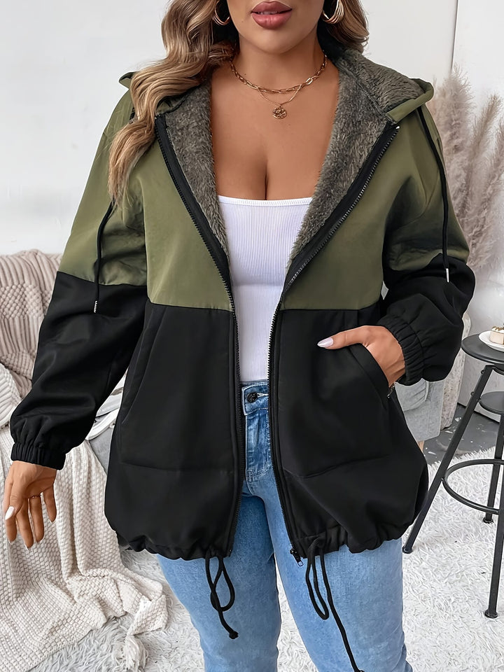 Plus Size - Women'S Elegant Hooded Zipper Jacket
