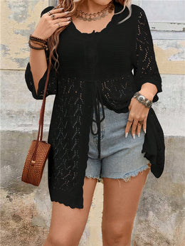 jkthpu-45 Plus Size Women'S Elegant Lace-Trimmed Casual Cardigan -