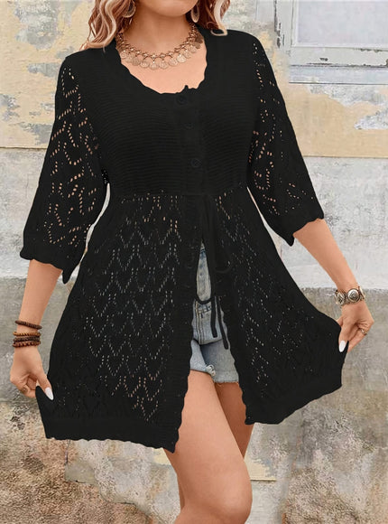 jkthpu-45 Plus Size Women'S Elegant Lace-Trimmed Casual Cardigan -