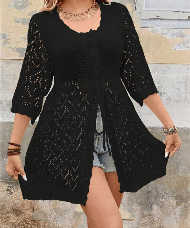 jkthpu-45 Plus Size Women'S Elegant Lace-Trimmed Casual Cardigan -