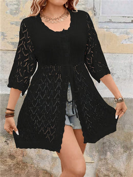 jkthpu-45 Plus Size Women'S Elegant Lace-Trimmed Casual Cardigan -
