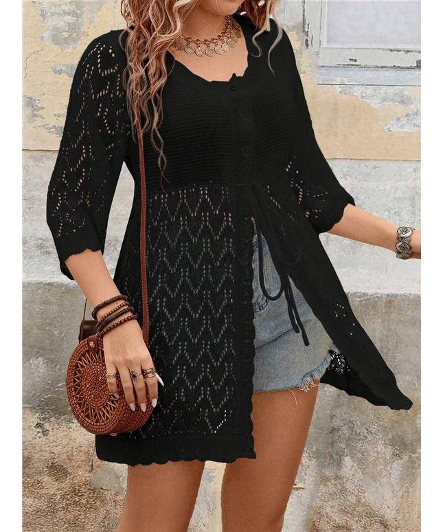 jkthpu-45 Plus Size Women'S Elegant Lace-Trimmed Casual Cardigan -