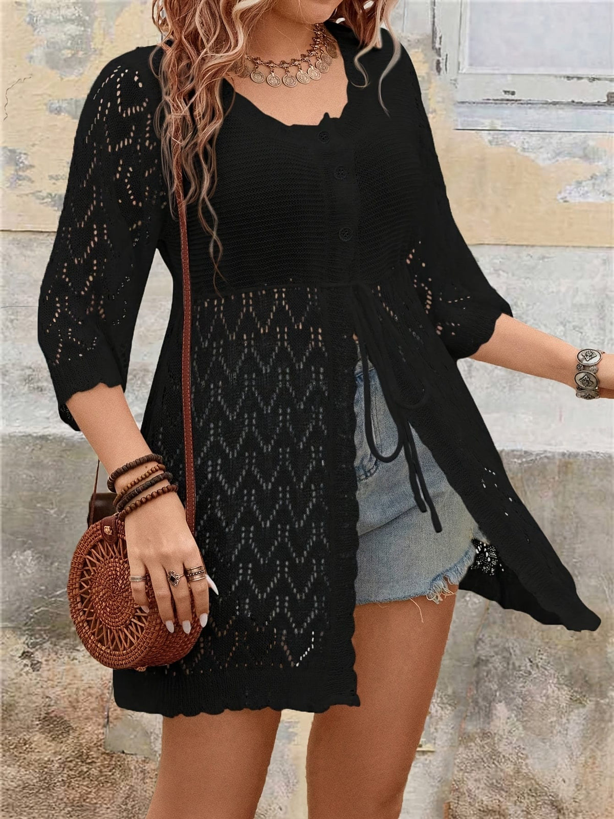 jkthpu-45 Plus Size Women'S Elegant Lace-Trimmed Casual Cardigan -